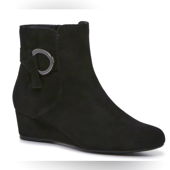 Impo Black Faux Suede Genesis Ankle Wedge Heel Bootie Boot - 9 - Picture 1 of 8